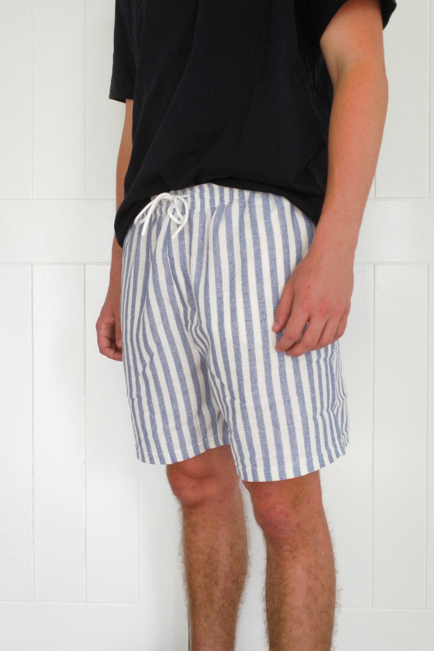 Blue Narrow Stripe Towel Shorts