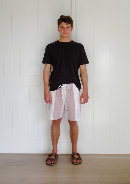 Coral Stripe Towel Short