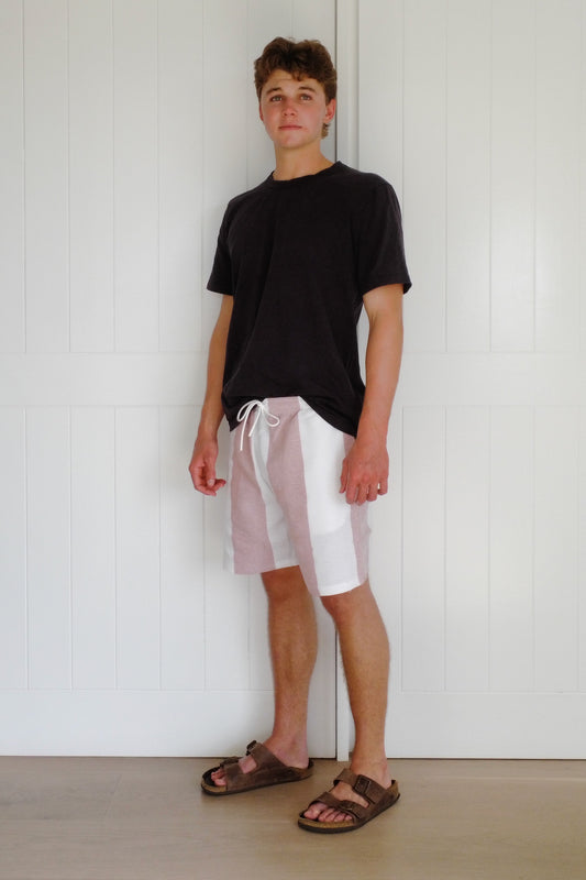 Coral Stripe Towel Short