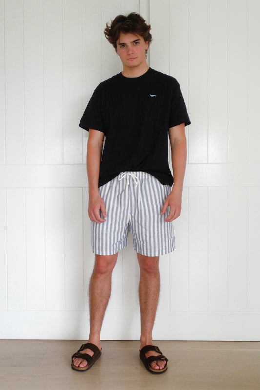 Blue Narrow Stripe Towel Shorts