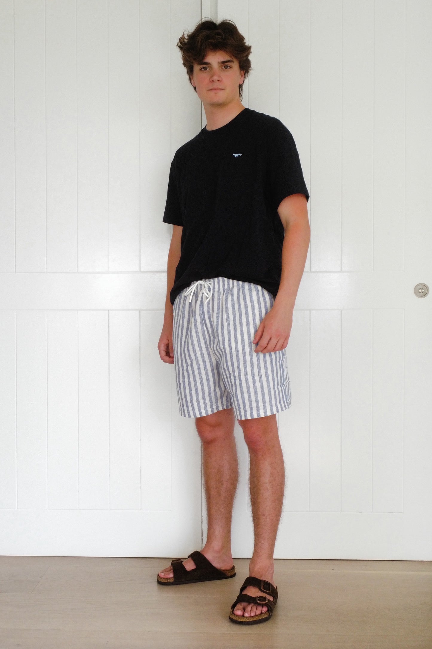 Blue Narrow Stripe Towel Shorts