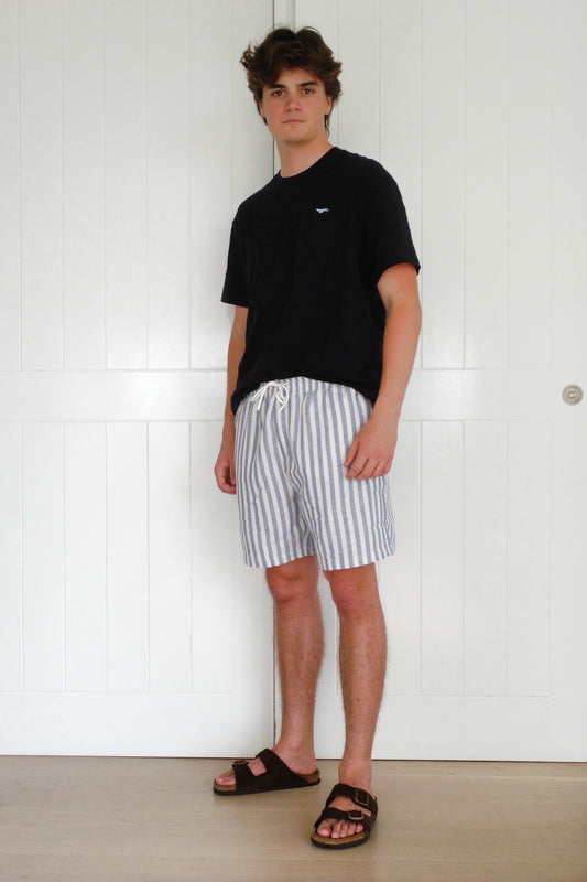 Blue Narrow Stripe Towel Shorts
