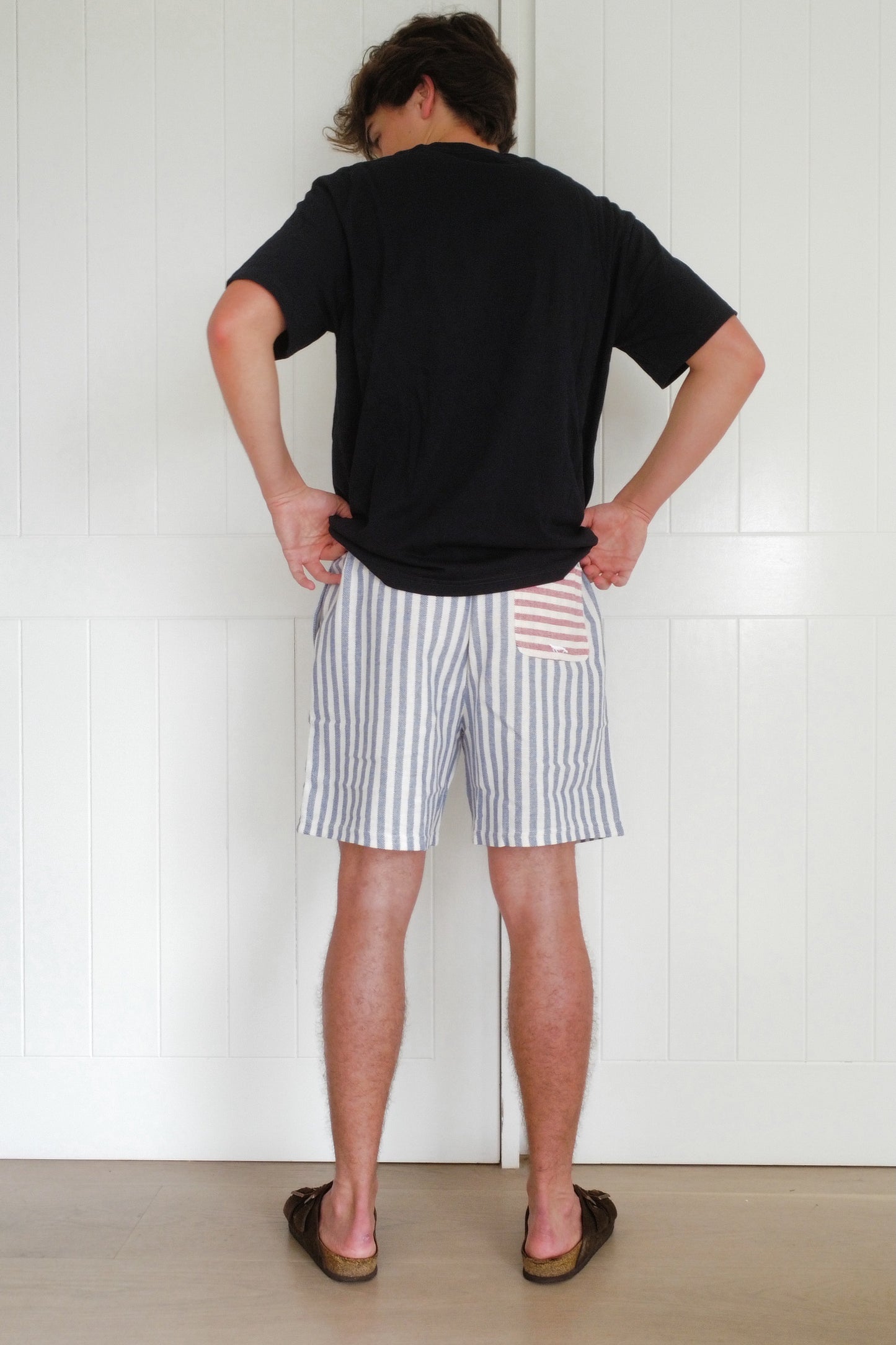 Blue Narrow Stripe Towel Shorts
