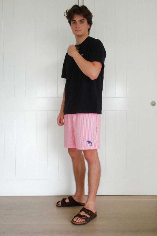 Red Pinstripe Swim Short